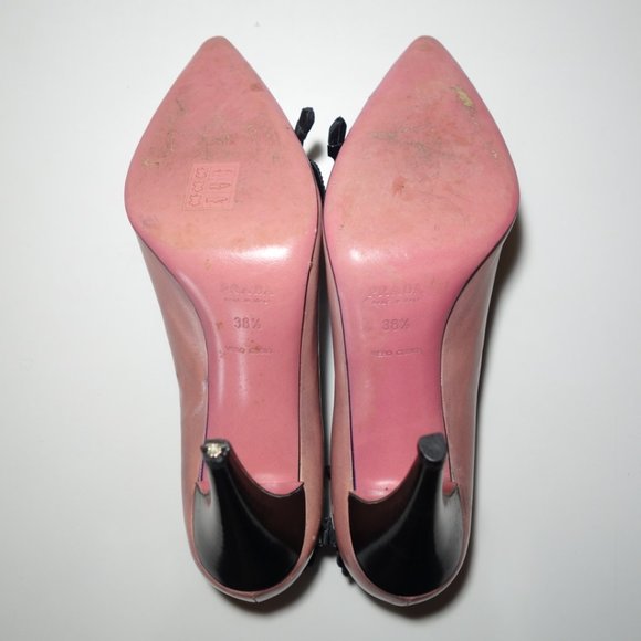 Vtg Prada Delicate Leather Floral Detail At The Top & Bottom Of Heels, Sz 8.5 - Picture 13 of 16